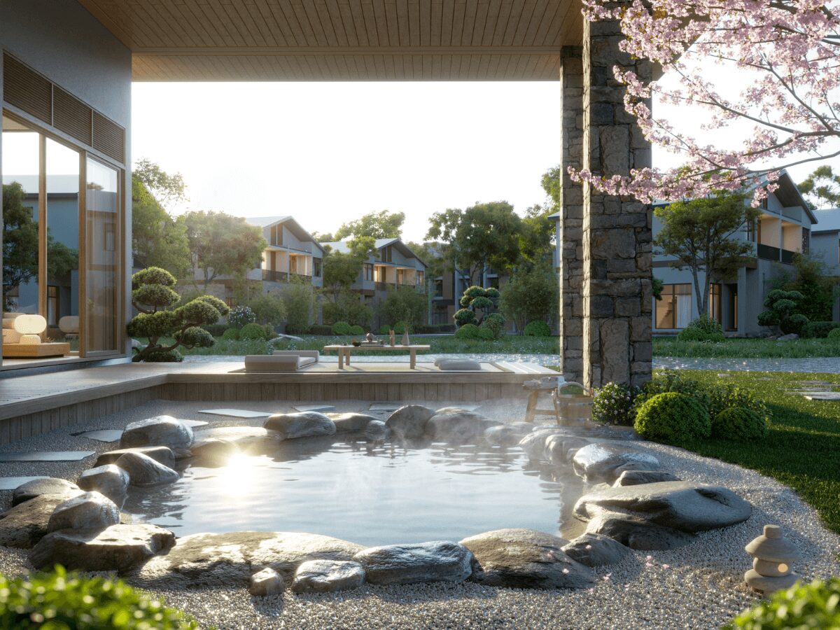 Bể khoáng tại dinh thự Onsen Mansion